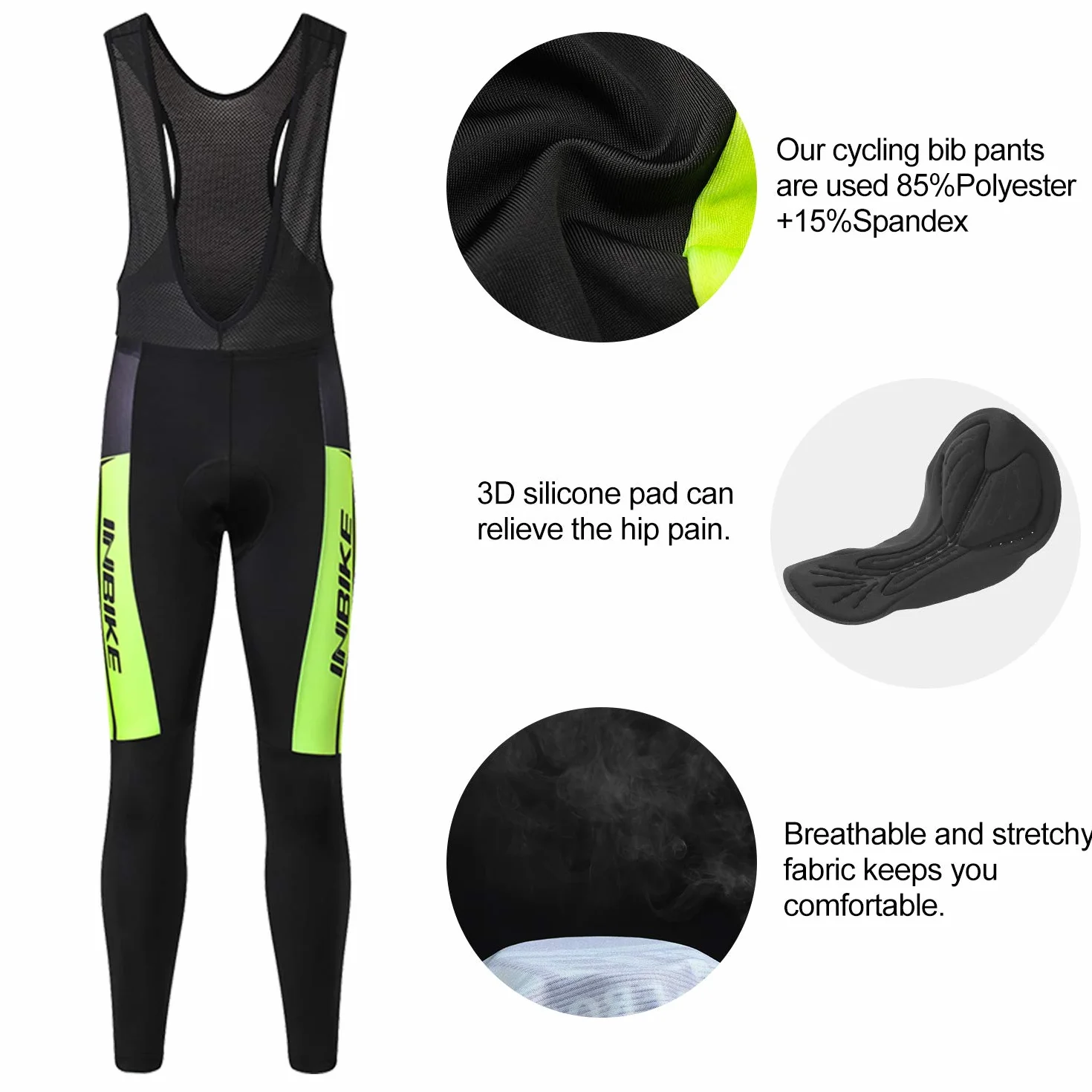 INBIKE Pantalon Cyclisme Homme Respirant Cuissard avec 3D Coussin Rembourré Bretelle Vélo Séchage Rapide pour Ski, VTT, Randonné S-3XL(XML-ST-02)