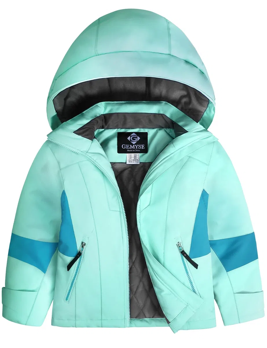 GEMYSE Veste de Ski pour Fille Manteau d’Hiver Chaud avec Capuche Imperméable et Coupe-Vent Veste de Neige pour Enfant pour Montagne et Plein Air