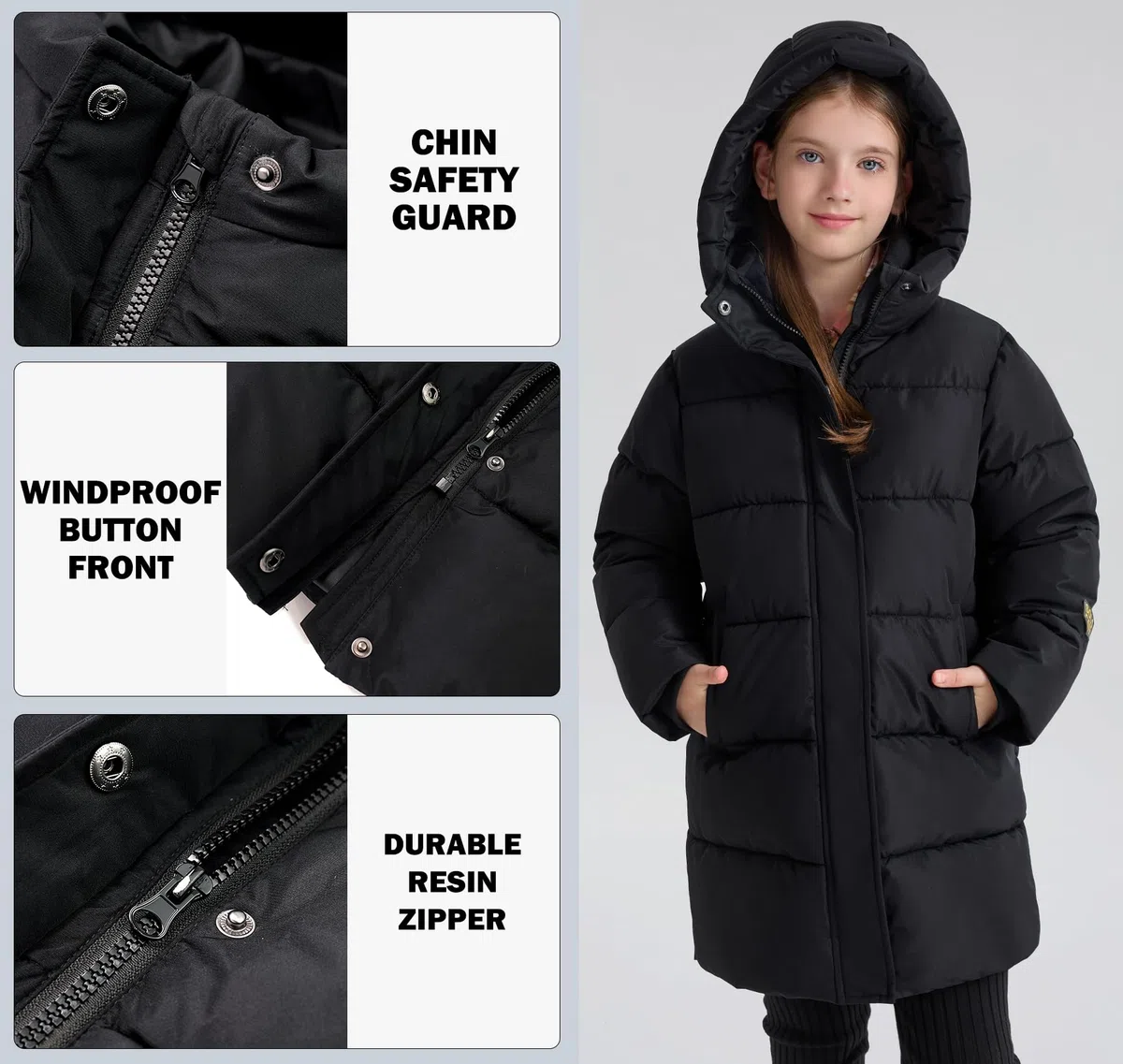 SOLOCOTE Manteaux d'Hiver Épais pour Garçons Longue Doudoune Imperméable avec Veste à Capuche pour Enfants