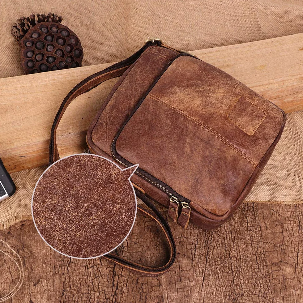 BAIGIO Sac à Bandoulière pour Homme en Cuir véritable, Petit Sacoche Bandoulière, Sac Croisé Vintage, Sacoche Cuir Homme pour Travail, Voyage, Vie Quotidienne