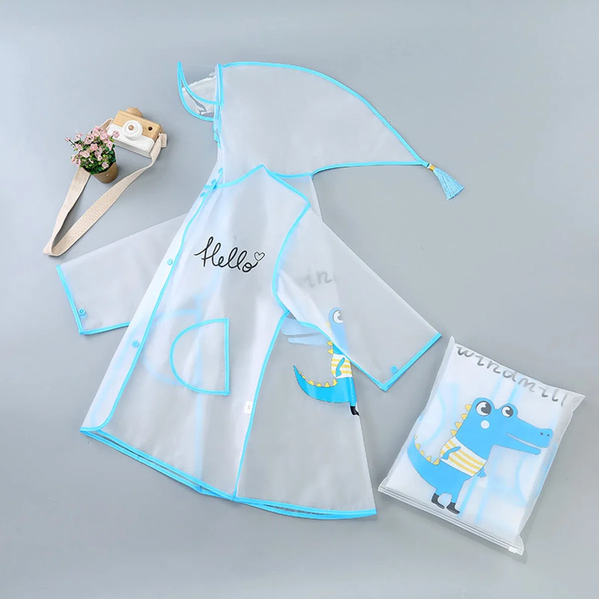 Vêtement de pluie pour enfants - Imperméable - Garçon et fille - Motif lapin - En EVA transparent - Avec chapeau - Mode transparent
