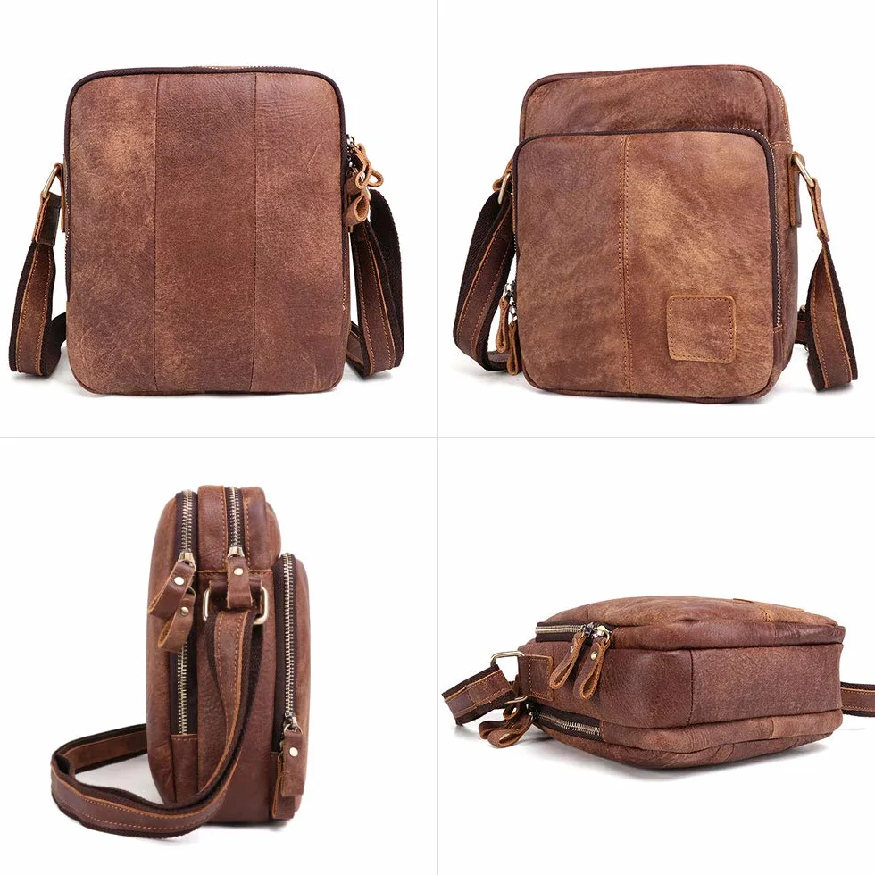 BAIGIO Sac à Bandoulière pour Homme en Cuir véritable, Petit Sacoche Bandoulière, Sac Croisé Vintage, Sacoche Cuir Homme pour Travail, Voyage, Vie Quotidienne