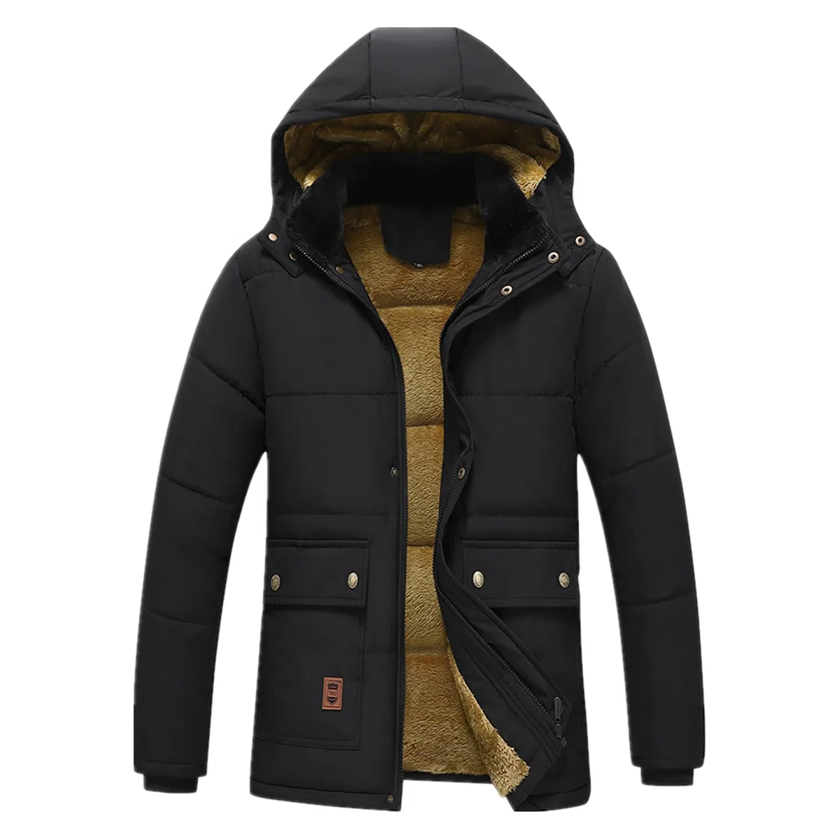 ANUFER Hommes Thermique Hiver Veste Parka Doublure épaisse en Peluche Coton Rembourré Manteau avec Capuche de Fourrure Détachable