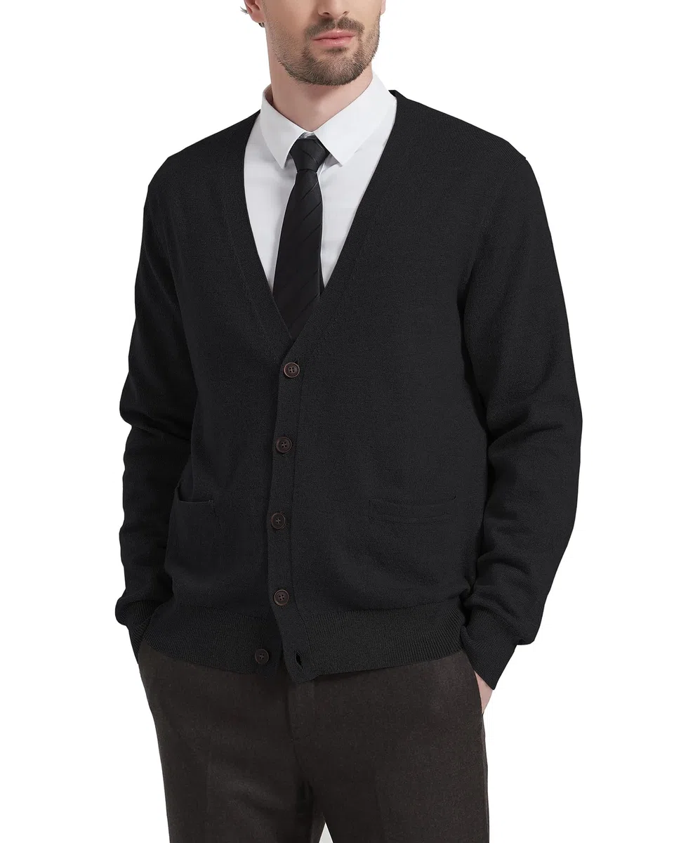 Kallspin Cardigan pour Homme en mélangé avec col en V et Boutons avec Poches