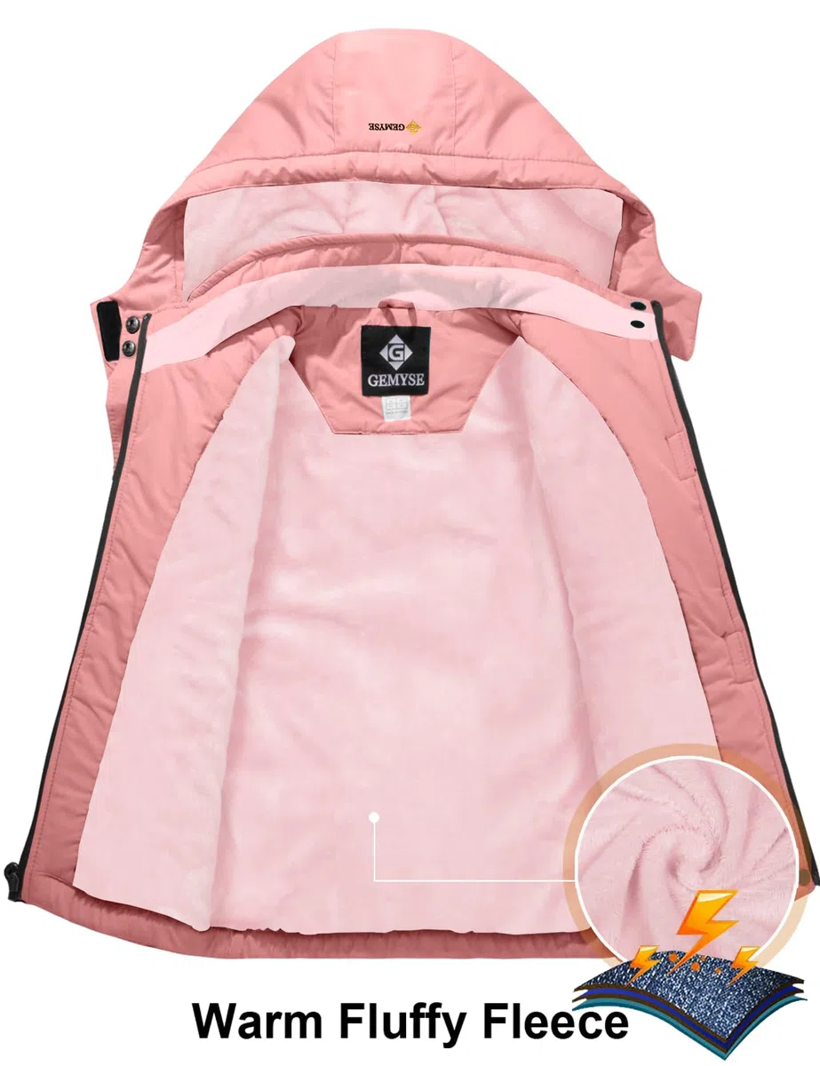 GEMYSE Veste de Ski Imperméable de Montagne pour Fille Manteau d'hiver Extérieur en Polaire Coupe-Vent avec Capuche