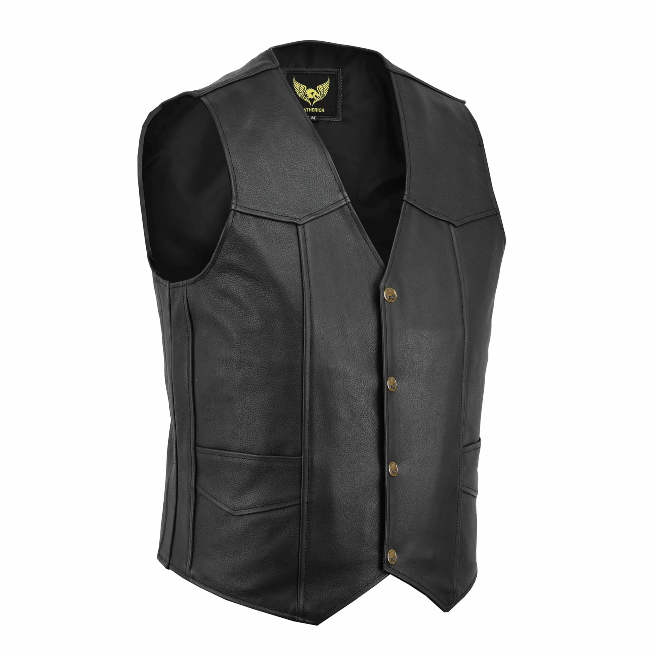Leatherick Gilet en cuir véritable pour hommes de, noir - Style motard Mode décontractée