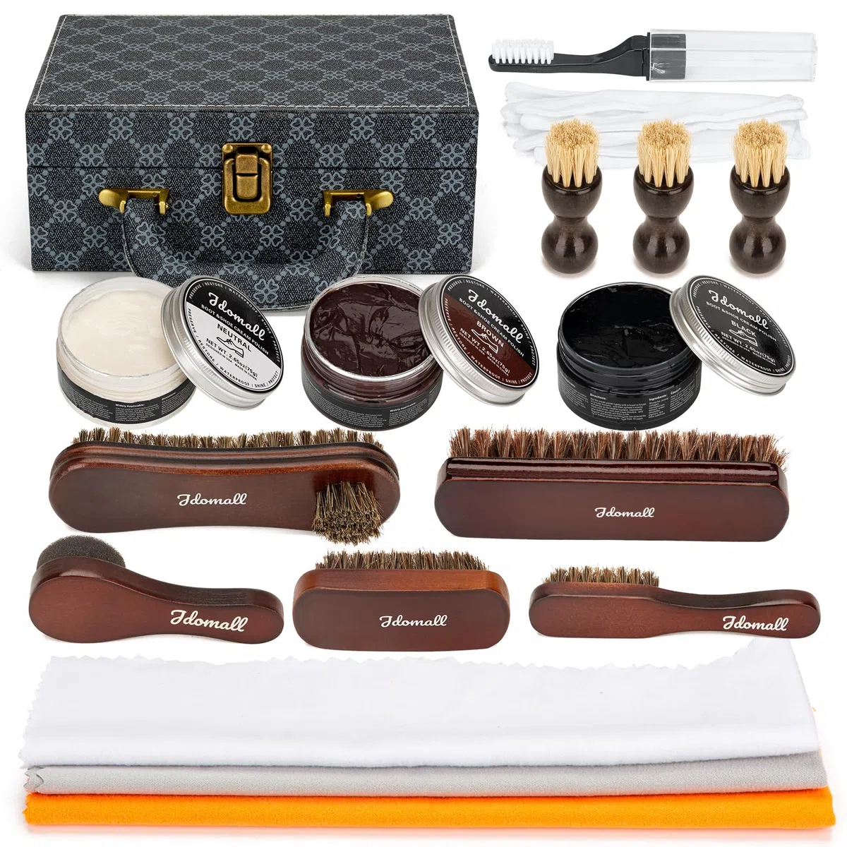 Kit de cirage pour chaussures 16 pièces-noir,marron et neutre,Brosse de Polissage,Chiffon à Lustrer et plus-Le cadeau parfait pour un ensemble d’entretien de chaussures et de bottes en cuir
