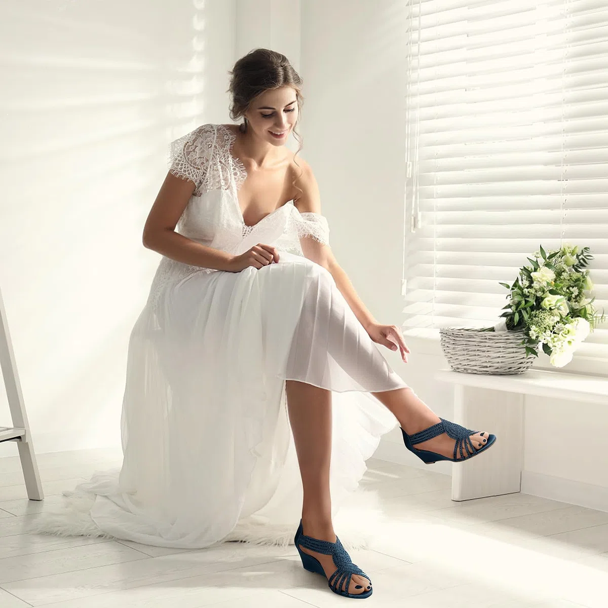 PIZZ ANNU Sandales Femme Été Compensées à Plateforme Escarpins Strass Sandale à Talon Compensé Mode Confort pour Soirée Mariage Chaussure
