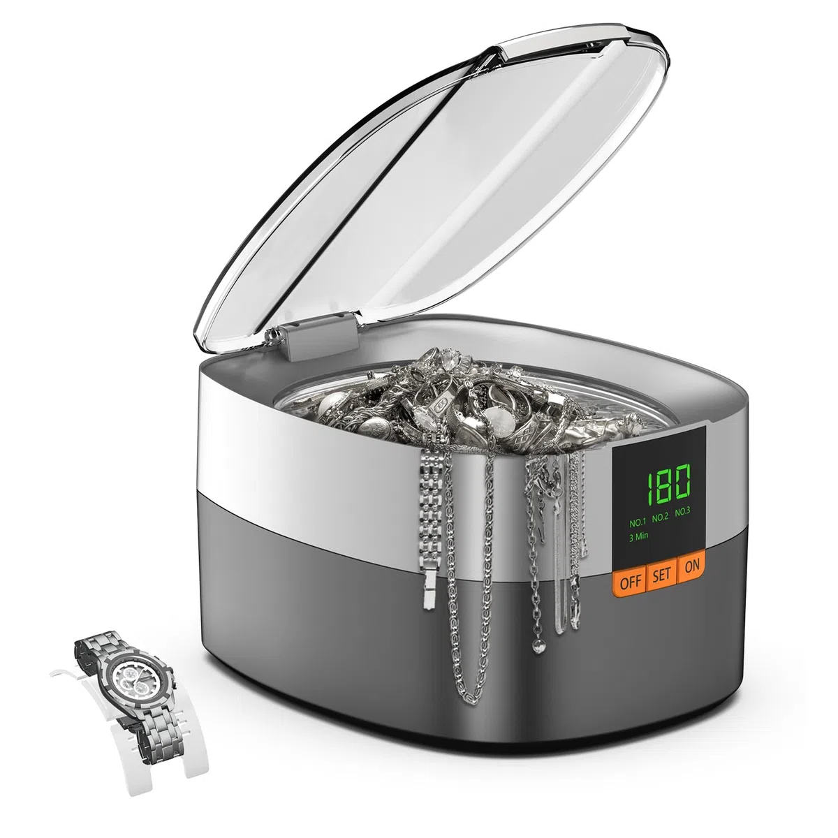Nettoyeur à ultrasons pour bijoux, KECOOLKE 750 ml Nettoyant sonique avec minuterie numérique pour lunettes, bagues, pièces de monnaie, anneau, argent
