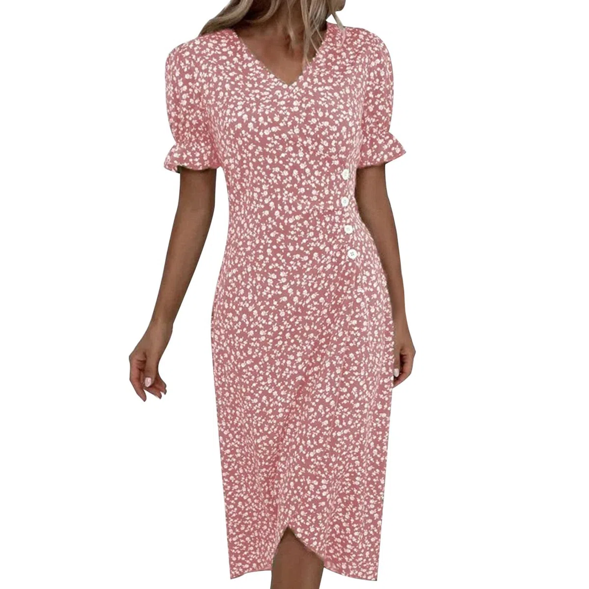NNGOTD Robe Femme Ete Longue Tenue décontractée avec Short intégré élégante Robe à col en V à Manches volantées Dentelle Jacquard Couleur Unie Robe Ample avec Poches Robe Longue Femme Chic et Elegant