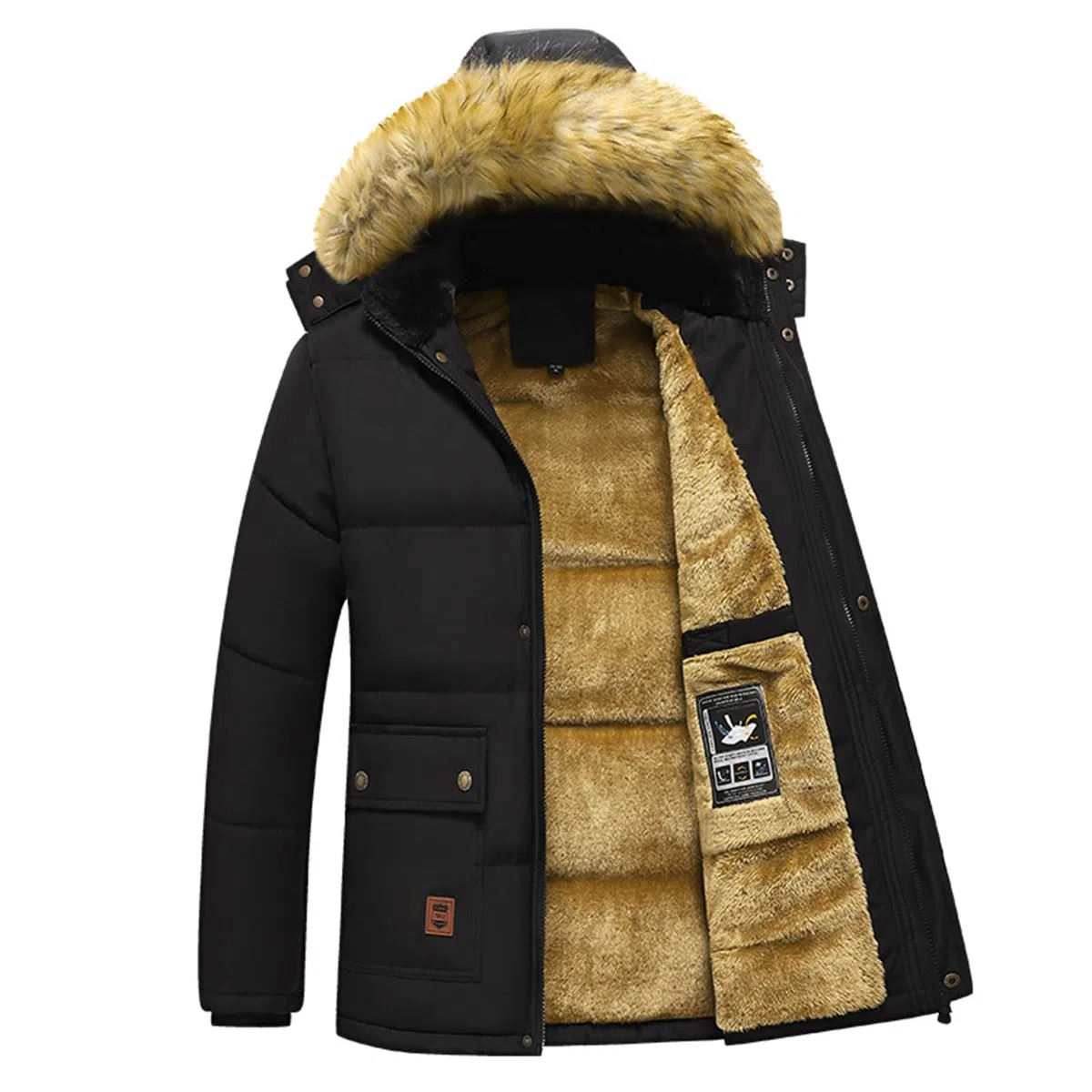ANUFER Hommes Thermique Hiver Veste Parka Doublure épaisse en Peluche Coton Rembourré Manteau avec Capuche de Fourrure Détachable