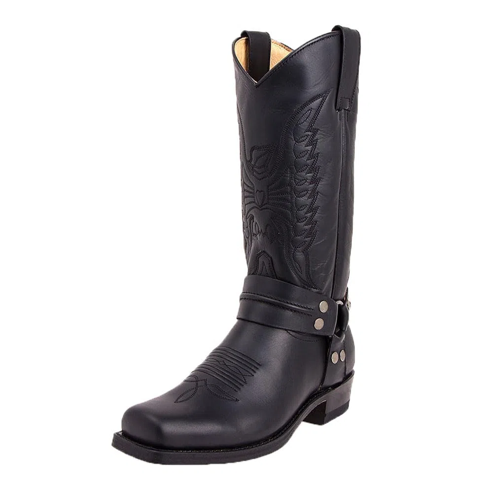 Bottes D'équitation Steampunk Chaussures Rétro à Mi-Mollet En Cuir PU Bottes De Cow-Boy Occidentales à Bout Carré Pour Hommes
