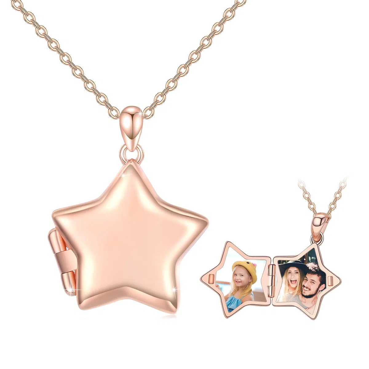 OHAYOO Médaillon à ouvrir pour photos en argent sterling 925 - Chaîne en forme d'étoile - Pendentif avec image en forme d'étoile - Avec amulette photo à ouvrir - Cadeau pour femme, fille et enfant