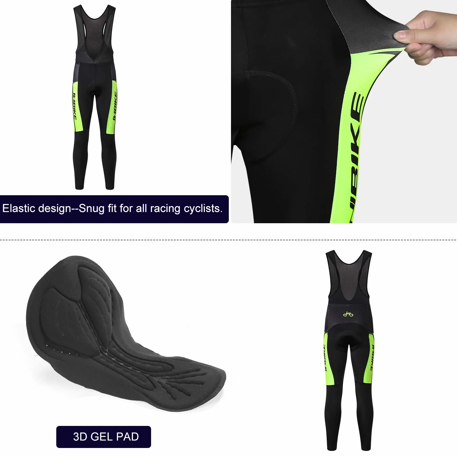 INBIKE Pantalon Cyclisme Homme Respirant Cuissard avec 3D Coussin Rembourré Bretelle Vélo Séchage Rapide pour Ski, VTT, Randonné S-3XL(XML-ST-02)
