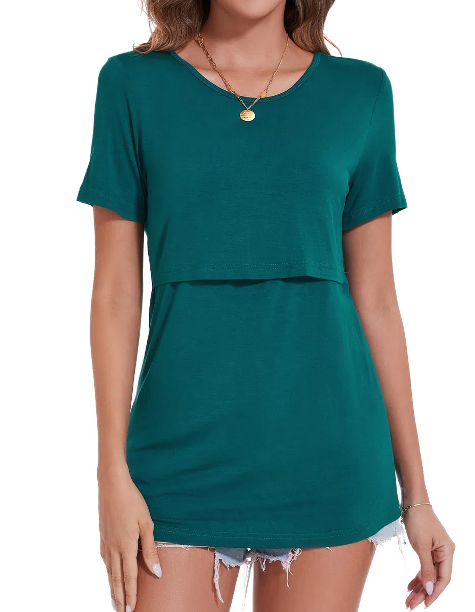 Sosolism Lot de 3 T-Shirts d'allaitement à Manches Courtes pour l'Été Shirts Décontractés pour Femmes Enceintes et Postpartum