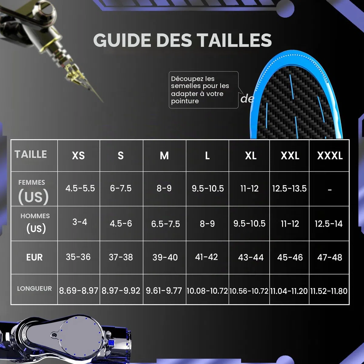 Semelles de Sport en Fibre de Carbone - Soutien de la Voûte Plantaire & Absorption des Chocs pour Sports Intenses -Taille 43-44.5 (Homme/Femme)