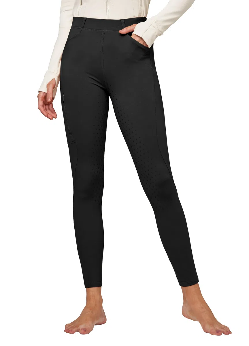 WILLIT Pantalon d'équitation pour femme - Pantalon d'équitation d'hiver doublé en polaire - Legging d'équitation en silicone - Pantalon thermique avec poches et passants de ceinture