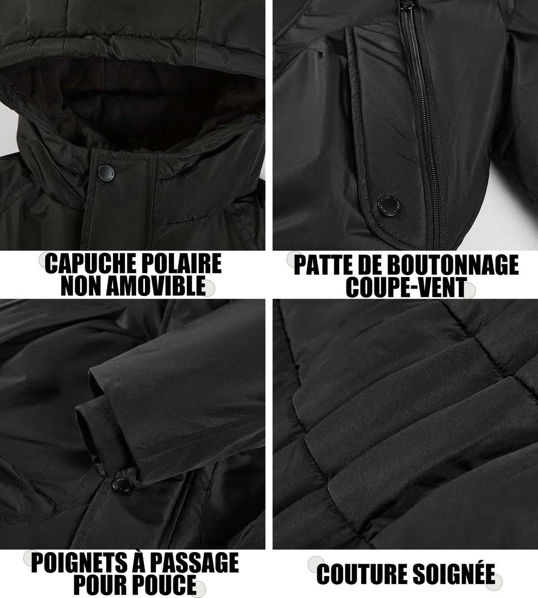 Sunny Sprout Manteau garçon hiver - Doudoune épaisse avec capuche polaire et manches coupe-vent