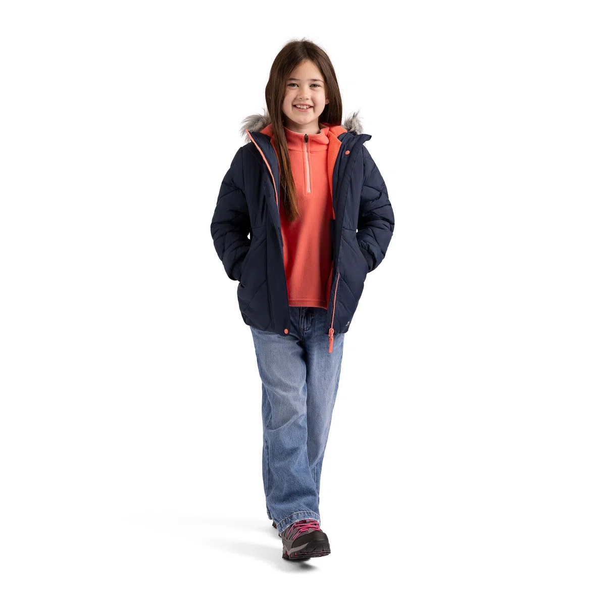 Trespass Veste décontractée Buntee pour fille – Matelassée, capuche grande, poignets en jersey, 2 poches, coque tissée, doublure 100 % polyester, rembourrage 100 % polyester
