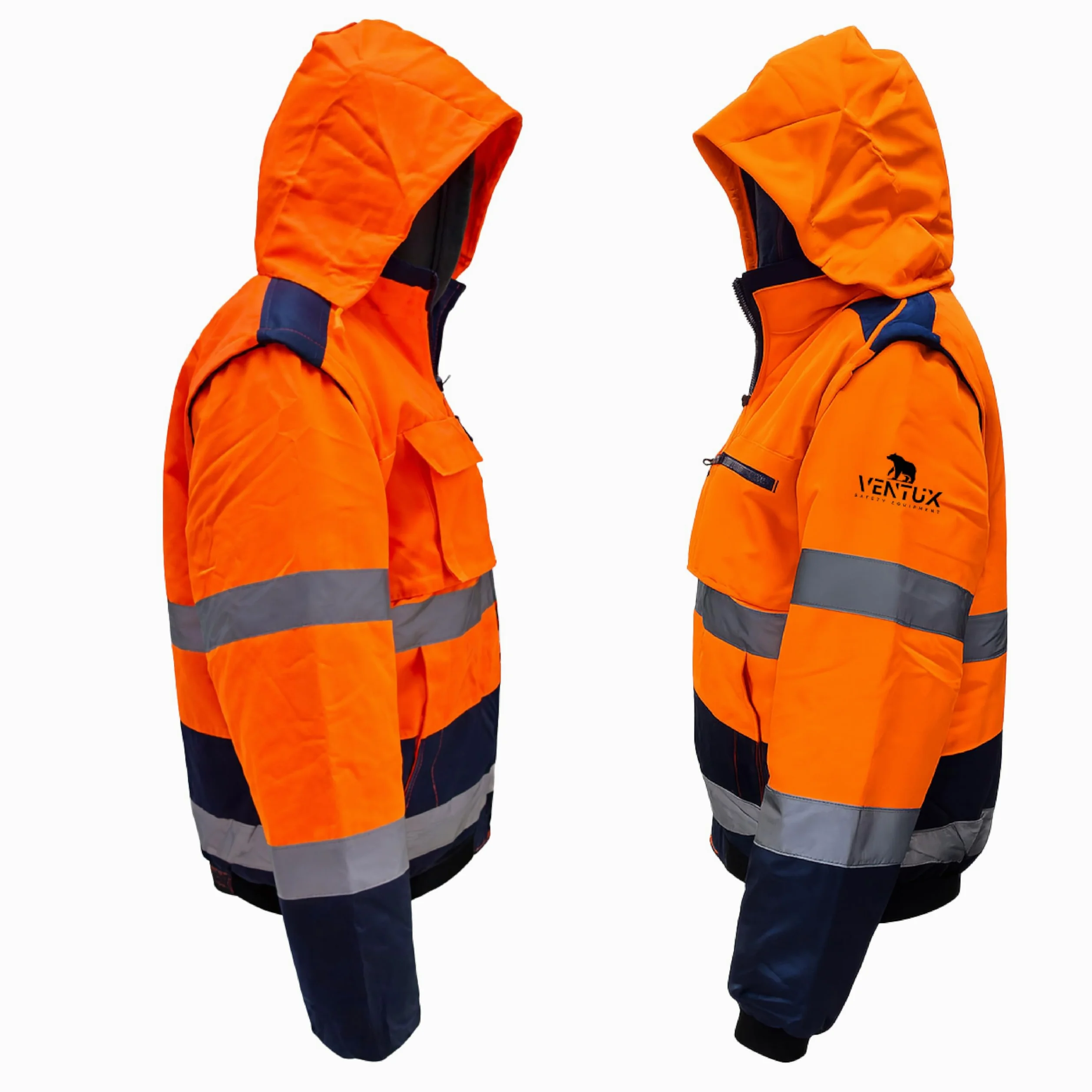 Veste Haute Visibilité - Taille L - Rembourrée Orange Bleu Marine – Blouson Chantier BTP Certifié ISO 20471 | Bandes Réfléchissantes | Imperméable | Veste de Travail de Sécurité