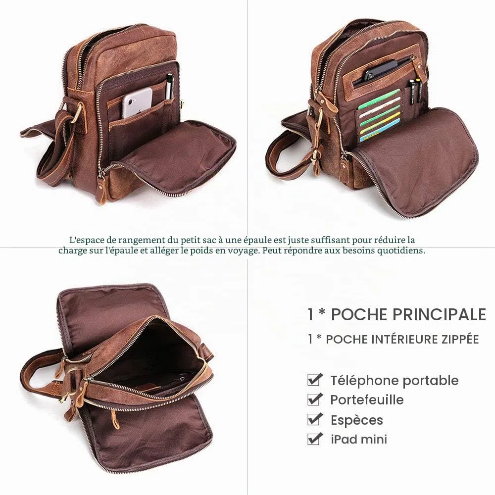BAIGIO Sac à Bandoulière pour Homme en Cuir véritable, Petit Sacoche Bandoulière, Sac Croisé Vintage, Sacoche Cuir Homme pour Travail, Voyage, Vie Quotidienne