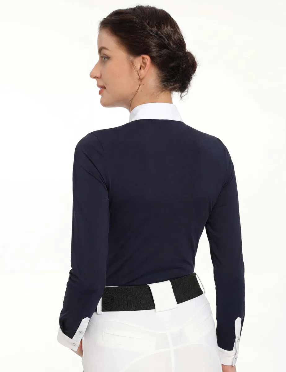 Harrison Howard Chemise d'équitation plissée à manches longues avec broderie