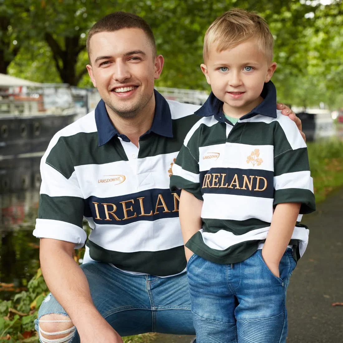 Lansdowne Ireland Maillot de Rugby à Manches mi-Longues pour Enfant Blanc/doré
