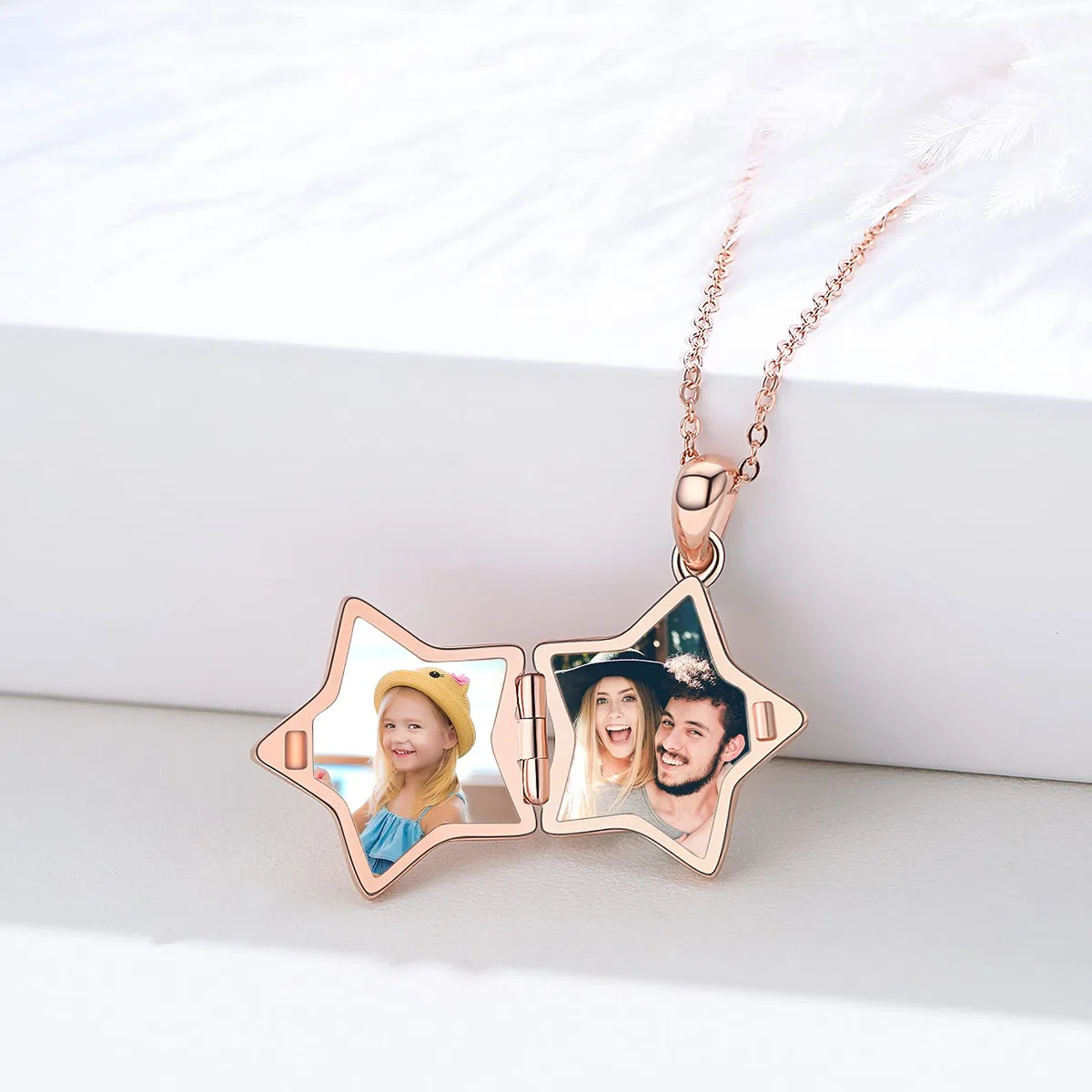 OHAYOO Médaillon à ouvrir pour photos en argent sterling 925 - Chaîne en forme d'étoile - Pendentif avec image en forme d'étoile - Avec amulette photo à ouvrir - Cadeau pour femme, fille et enfant
