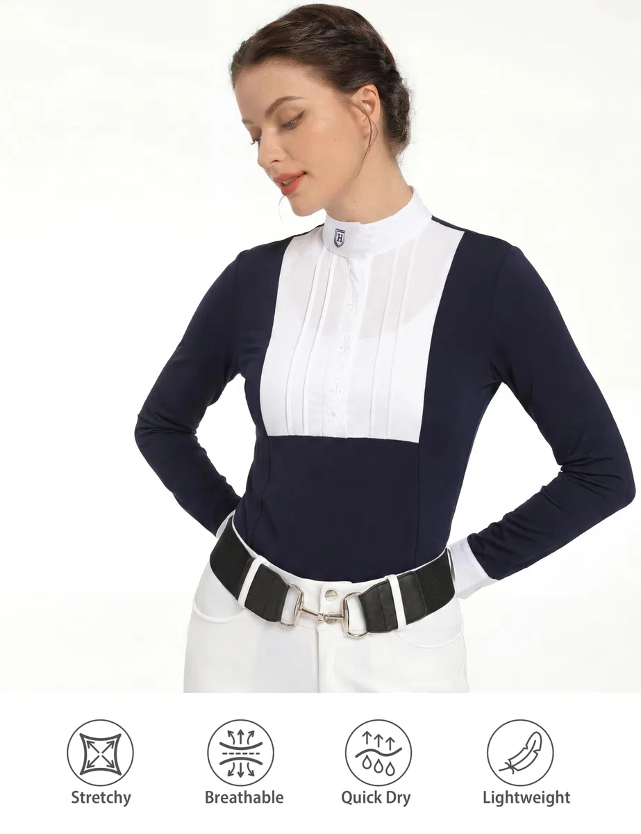 Harrison Howard Chemise d'équitation plissée à manches longues avec broderie