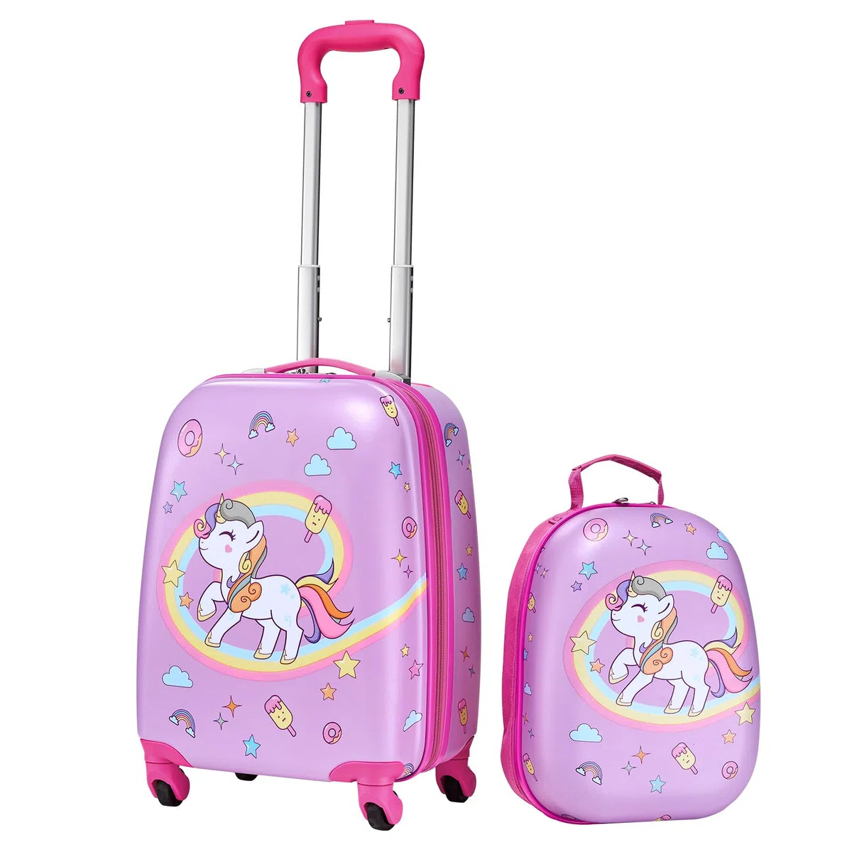 VEVOR Valise Enfant 32x23x45 cm Bagage Enfant 2 PCS avec Valise Cabine à roulettes Pivotantes pour Enfants Fille Garçon et Sac à Dos Coque Rigide Motif Licorne, Approuvée par Compagnies Aériennes