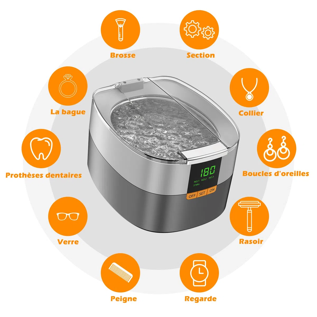 Nettoyeur à ultrasons pour bijoux, KECOOLKE 750 ml Nettoyant sonique avec minuterie numérique pour lunettes, bagues, pièces de monnaie, anneau, argent