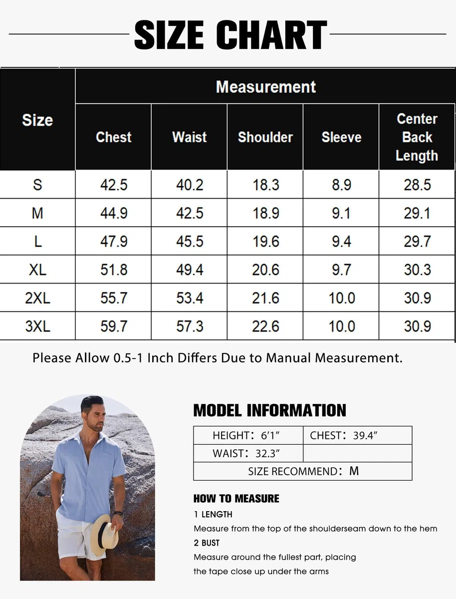 Coofandy Chemises à Manches Courtes avec Boutons pour Homme - Chemise d'été décontractée en Lin avec Poche