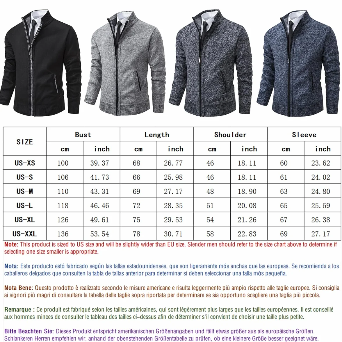 Homme Cardigan Veste en Maille Ouvrez-Front Zippé Gilet Automne Hiver avec Poche Gilet Veste en Maille pour Homme avec Col Droit