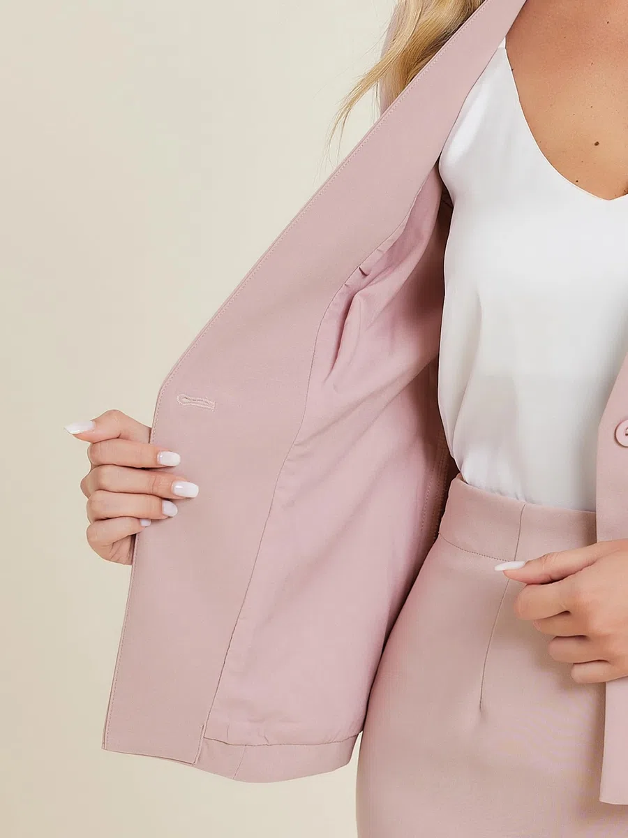 Allegra K Ensemble de Costume pour Femmes Jupe Crayon d'affaires Tenue de Travail 2 Pièces Blazer Col en V de Bureau Rose S