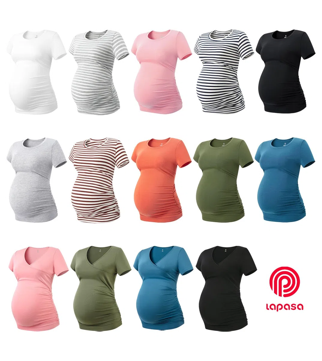 LAPASA Lot de 3 T-Shirts de Maternité Femme Vêtements de Grossesse Maillot de Corps Enceinte Manches Courtes L55