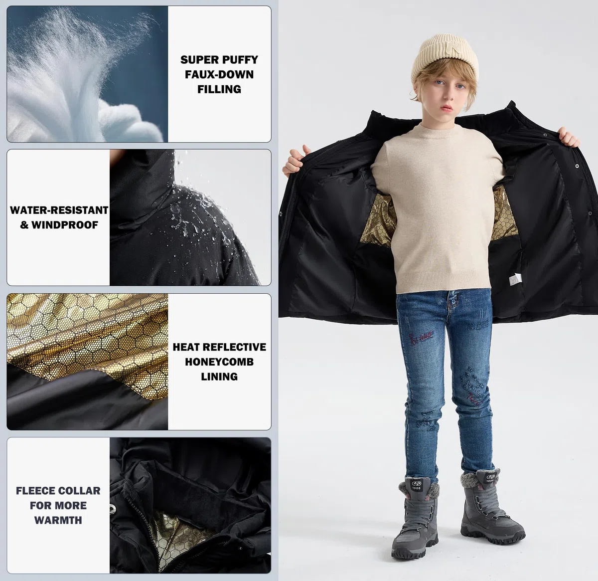 SOLOCOTE Manteaux d'Hiver Épais pour Garçons Longue Doudoune Imperméable avec Veste à Capuche pour Enfants