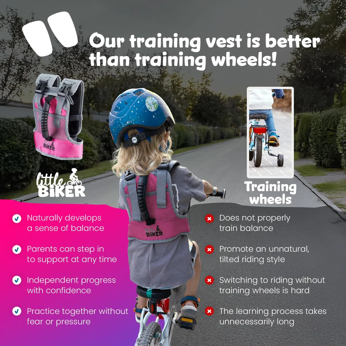 Gilet d'apprentissage pour enfant avec poignée, pour apprendre à faire du vélo, vélo, patinage, ski, patinage, patinage à roulettes, réglable
