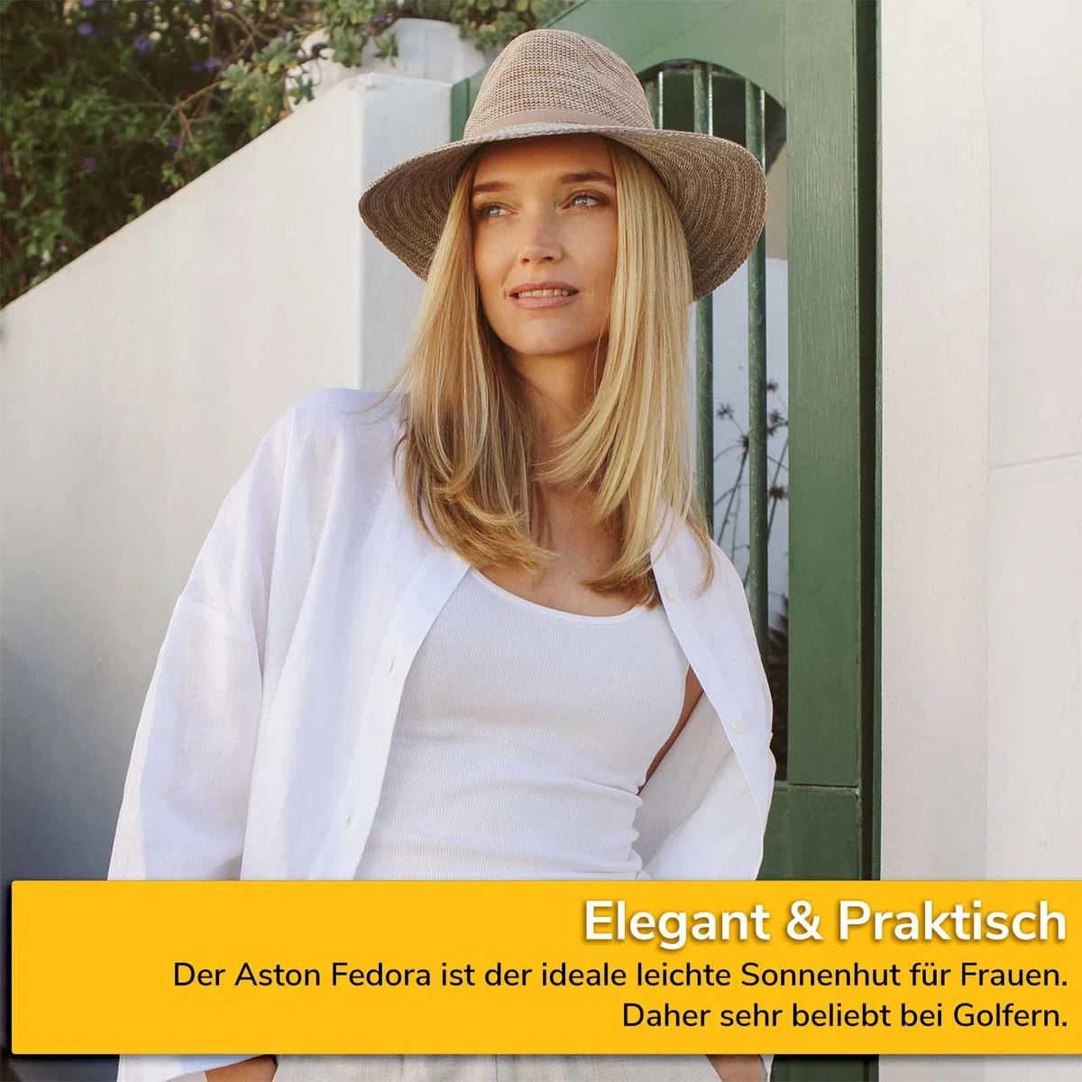 Aston Fedora Chapeau de Soleil Femme Chapeau Golf Anti UV Infroissable M/58cm Taille Ajustable